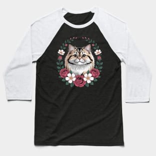 Roses Flowers British Longhair Cat Highland Straight Baseball T-Shirt